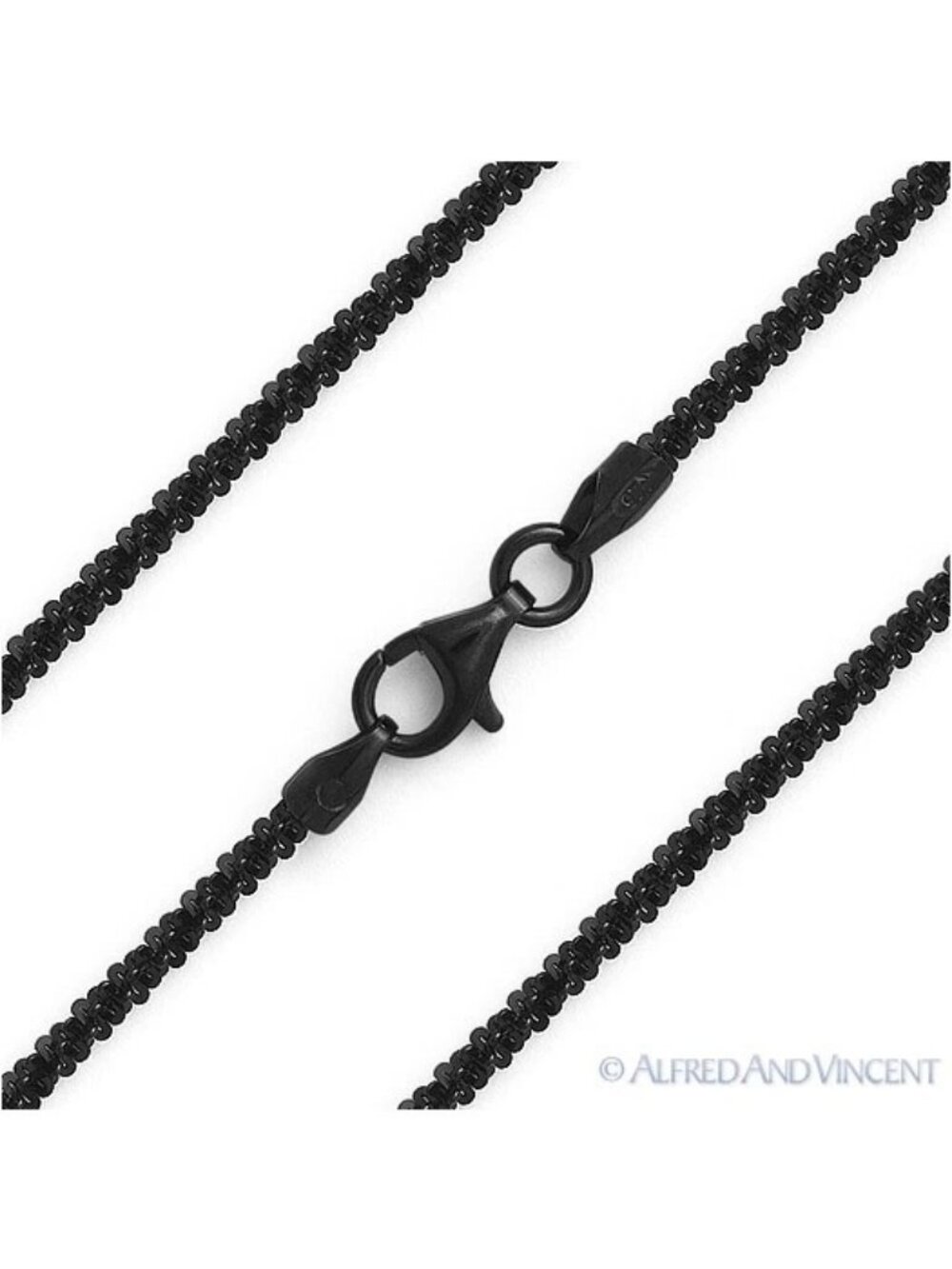 2.1mm Roc Link Sparkle Chain Necklace in .925 Sterling Silver w/ Black Rhodium P